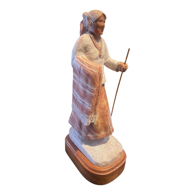 1990s Native American Raspberry Alabaster Sculpture of Woman by Tim Washburn For Sale