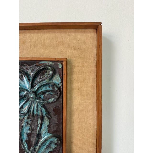 Wood 1970’s Mid-Century Modern Ceramic Flower Relief Wall Plaque – Signed For Sale - Image 7 of 9