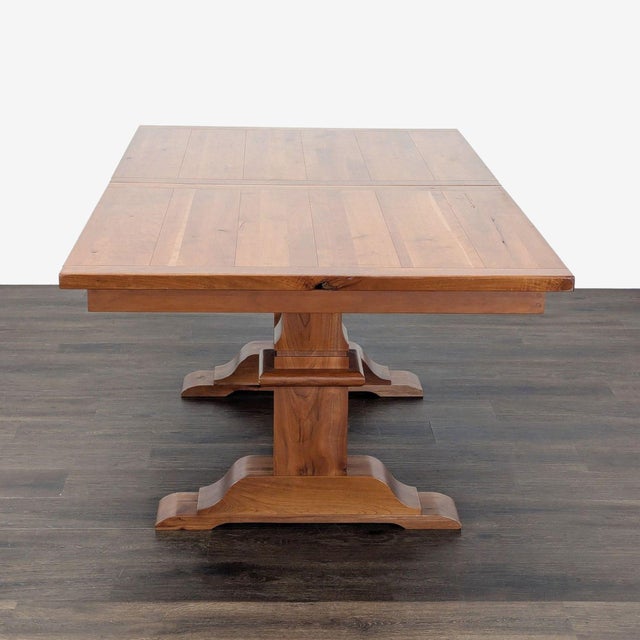 Wood Amish Tables Cherry Trestle Dining Table With Self-Storing Leaves For Sale - Image 7 of 11