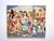 This oil painting presents a vibrant tableau filled with an eclectic mix of characters, each adorned in whimsical attire...