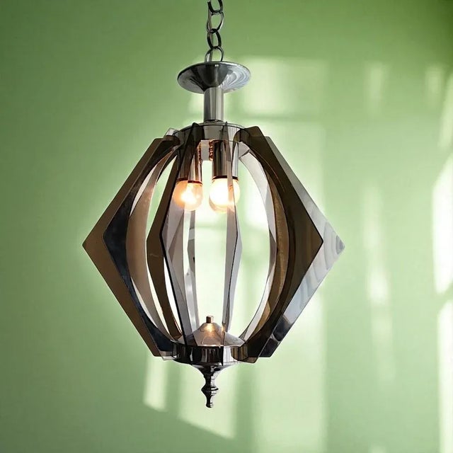 Mid-Century Modern Smoked Acrylic Glass and Chromed Hanging Lamp, 1980s For Sale - Image 6 of 11