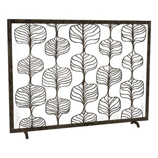 Warm Black Fig Leaf Fireplace Screen Iron For Sale