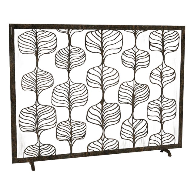 Warm Black Fig Leaf Fireplace Screen Iron For Sale