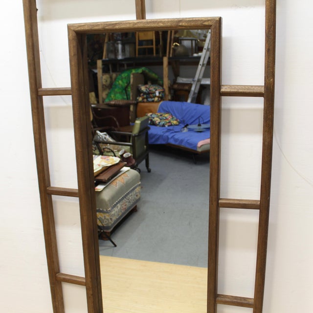 Wood Extra Large 68 Inches Vintage Rustic Wood Grid Wall Mirror For Sale - Image 7 of 8