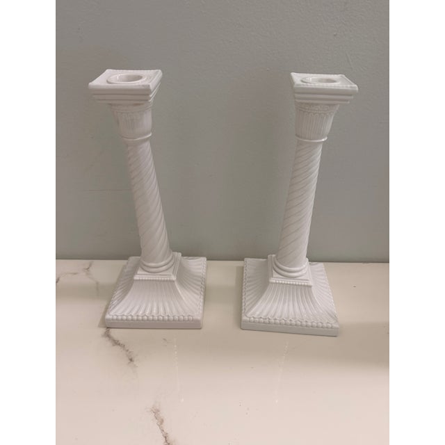 Vintage Fitz and Floyd White Porcelain Candlesticks - A Pair For Sale - Image 9 of 10
