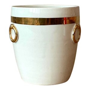 Vintage Boho Italian Glazed Ceramic.Gold Rings Cache Pot
