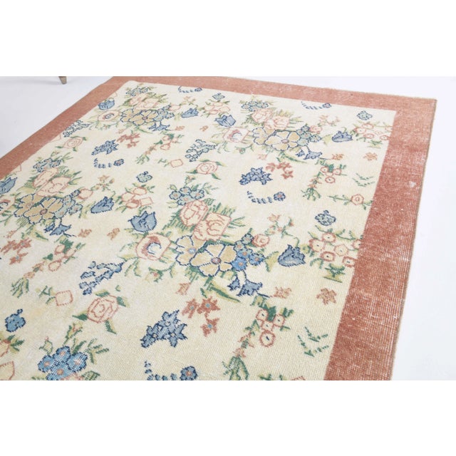 Vintage Turkish Oushak Handmade Wool Cotton Beige Area Rug For Sale - Image 6 of 11