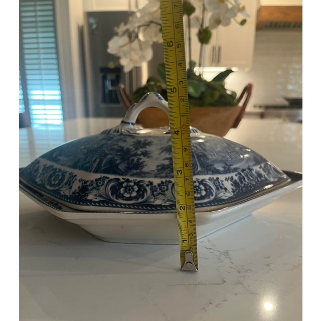Ceramic 19th Century British Staffordshire Pottery Blue & White Lidded Vegetable Bowl. Stunning & Rare! For Sale - Image 7 of 11