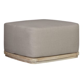 Eclipse Outdoor Solid Teak Wood Ottoman Natural Look - Gray Fabric For Sale