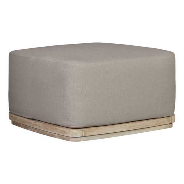 Eclipse Outdoor Solid Teak Wood Ottoman Natural Look - Gray Fabric For Sale