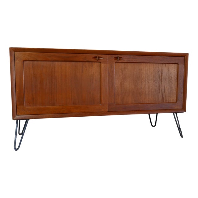 Danish Teak Sideboard with Steel Hairpin Legs attributed to H. W. Klein for Bramin, 1970s For Sale