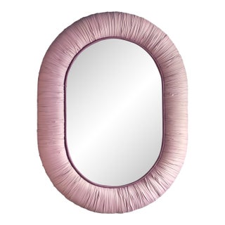 Fabulous Custom-Made Mauve Ruched Silk Taffeta Oval Wall Mirror For Sale