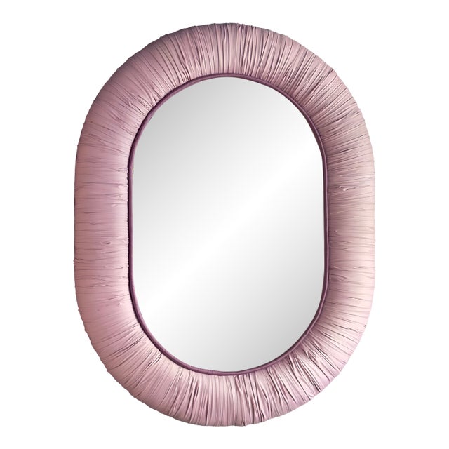 Fabulous Custom-Made Mauve Ruched Silk Taffeta Oval Wall Mirror For Sale