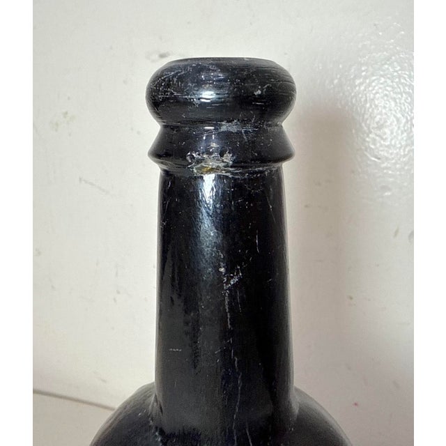 Rare Antique 18th Century Handmade 4 Part Mold Blown Green Whiskey Glass Bottle For Sale - Image 11 of 11
