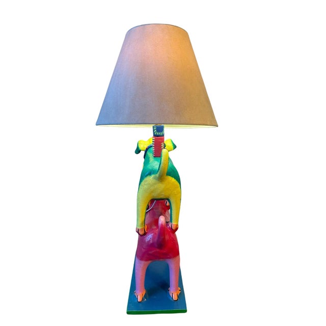 Artisan "Two Dogs" Hand Painted Sculpted Clay Lamp by Oaxacan Artist Gabriel Sosa Singed For Sale - Image 9 of 12