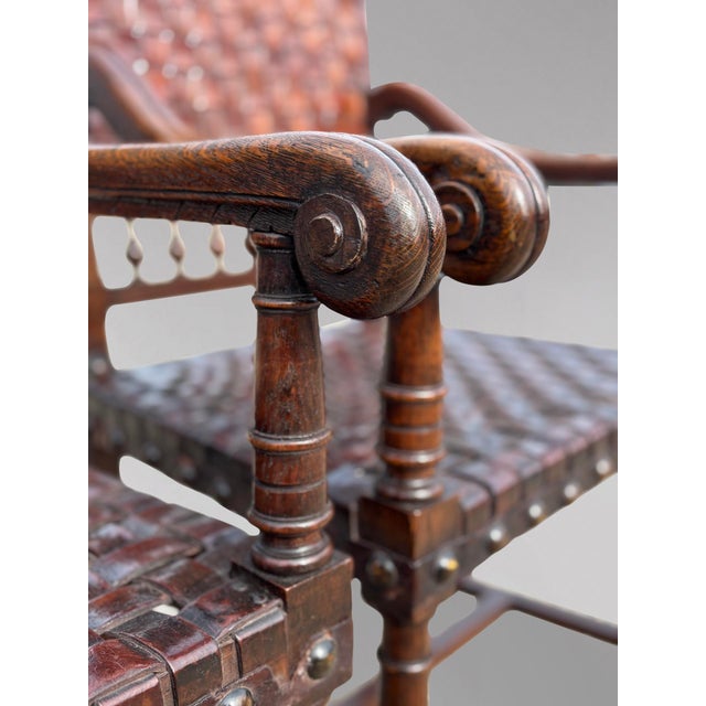 Oak and Woven Leather Armchairs, 1880s, Set of 2 For Sale - Image 12 of 13
