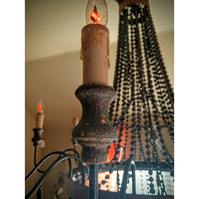 2010s Royal Gilt Bronze Metal 12-Light Wood Beaded Candle Style Empire Chandelier For Sale - Image 5 of 6