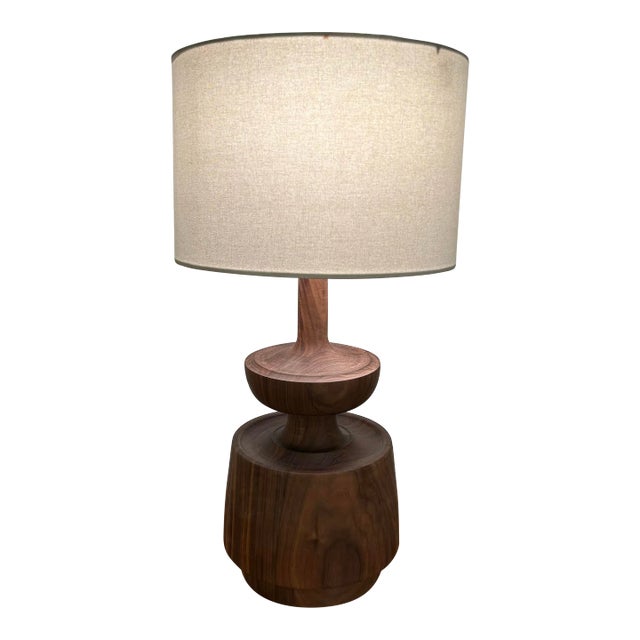 "Model D" Studio-Made Turned Walnut Table Lamp Michael Rozell For Sale