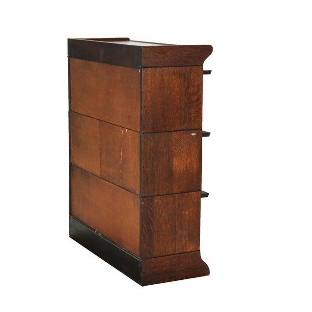 Wood Antique Arts & Crafts Three Stack Oak Barrister Bookcase C1920 For Sale - Image 7 of 8