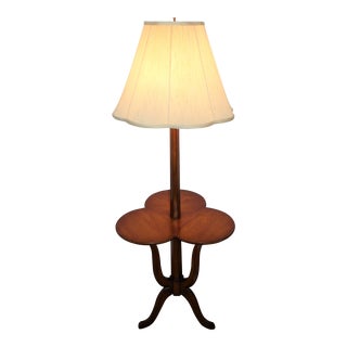 Vintage Mid Century Solid Walnut Tripod Floor Lamp With Clover Leaf Table For Sale