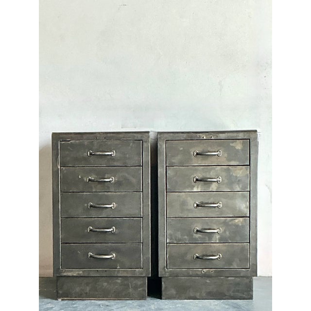 Metal Vintage Boho Industrial Chests - A Pair For Sale - Image 7 of 9