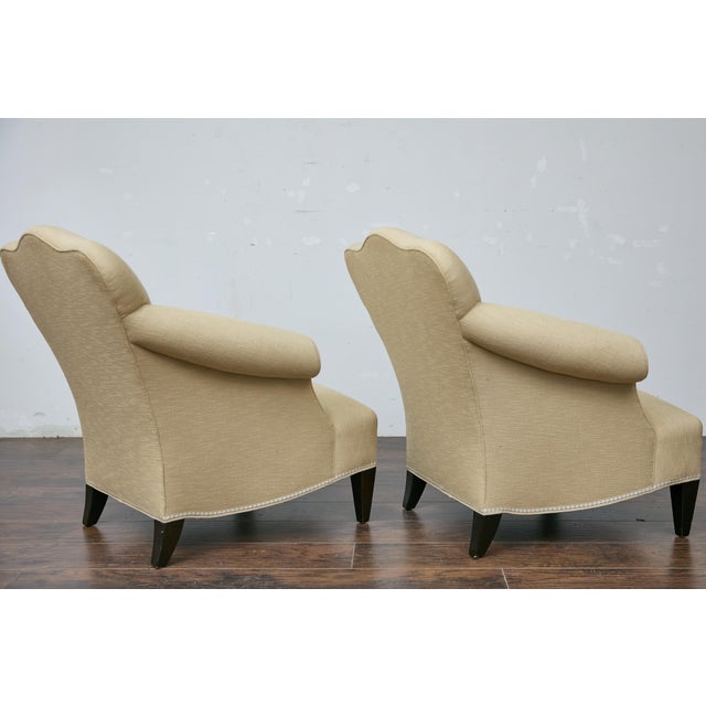 Pair of Vintage French Lounge Chairs with Camelbacks, Rolled Arms, Ebonized Legs For Sale - Image 12 of 12