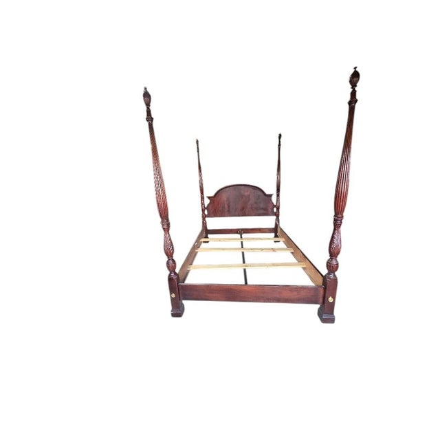 Vintage Solid Wood Queen Four Poster Bed With Turned Posts – Classic Traditional Style For Sale - Image 12 of 13