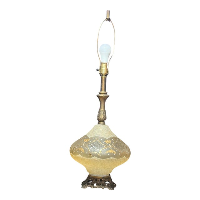 Vintage Hollywood Regency Gold Decorated Glass Table Lamp With Illuminated Globe and Marble Base For Sale In Buffalo - Image 6 of 6