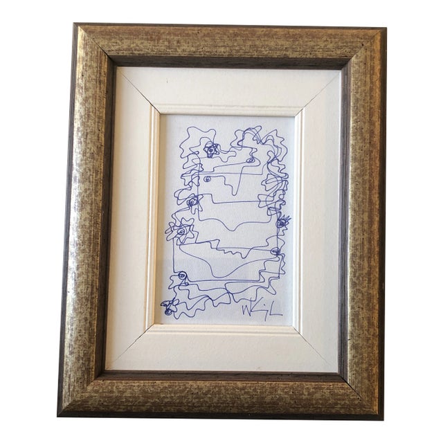 Original Contemporary Wayne Cunningham Small Abstract Ink Drawing Framed For Sale