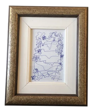 Original Contemporary Wayne Cunningham Small Abstract Ink Drawing Framed