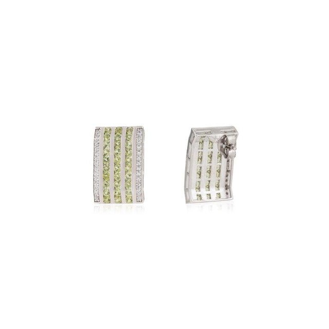 Art Deco Silver Multi-Band Peridot Zircon Wide Bar Half Hoop Earrings- A Pair For Sale - Image 3 of 12
