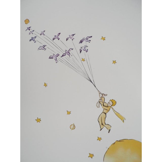 Antoine De Saint-Exupery, L'envol du Petit Prince et des oiseaux, Lithograph For Sale - Image 4 of 7