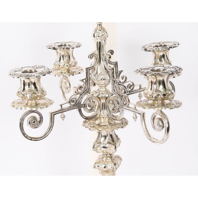 Antique Swedish Silver-Plated 5-Light Candelabras by A.G. Dufva, 19th Century, Set of 2 For Sale - Image 4 of 16