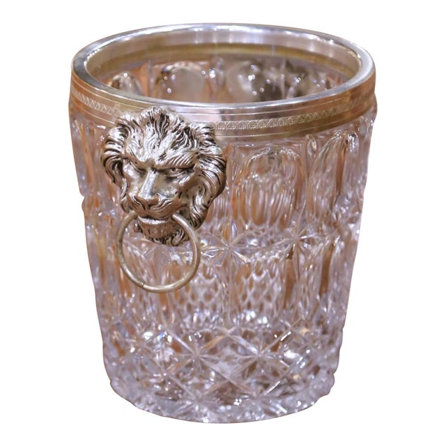 Mid-Century German Cut Crystal Wine Cooler With Silverplate Lion Handles For Sale