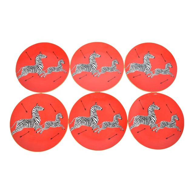Set of 6 Scalamandre by Lenox Salad Plates With Red/ Black & White Zebras Pattern For Sale