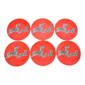 Set of 6 Scalamandre by Lenox Salad Plates With Red/ Black & White Zebras Pattern