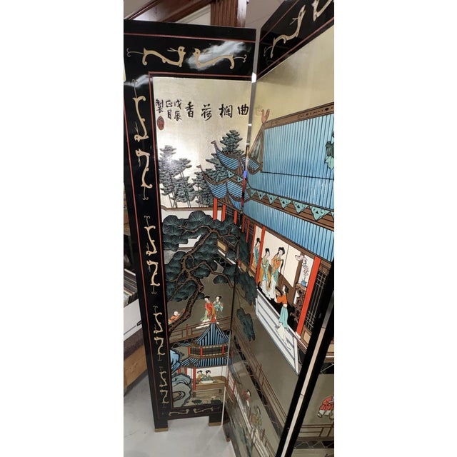 1950s Chinese Coromandel Lacquer Screen Divider Screen For Sale In New York - Image 6 of 16