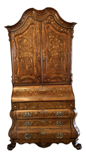 18th Century Dutch Marquetry Inlaid Burr Walnut Bureau Bookcase, 1780s