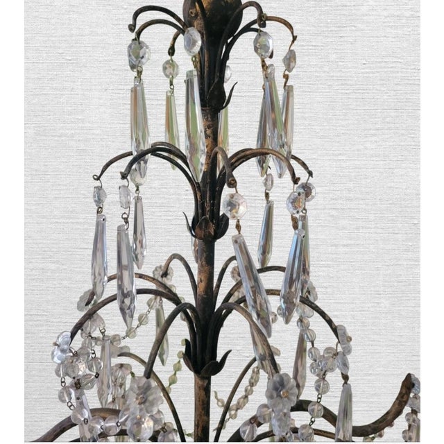 Vintage French Country Gilt Candelabra Urn 5 Light Table Lamp With Crystal Prisms For Sale - Image 9 of 12
