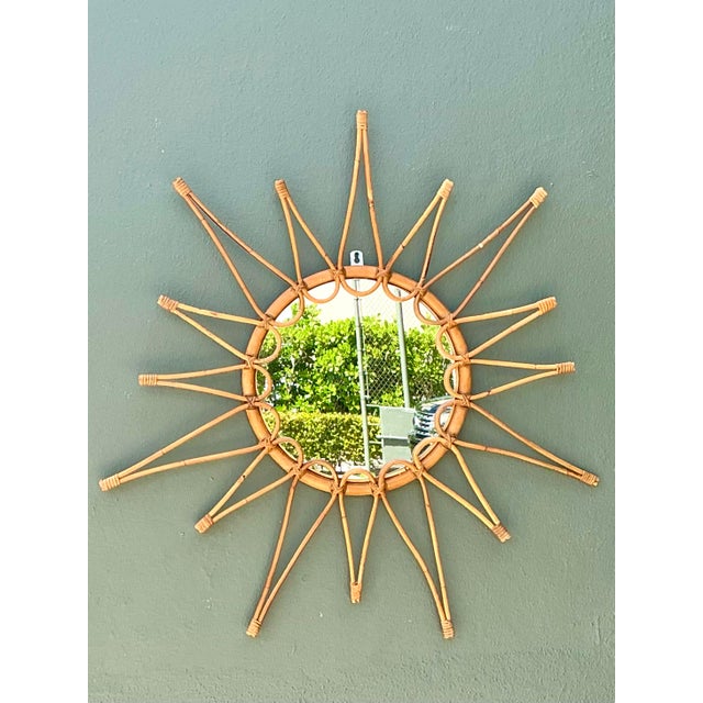 Vintage Italian Bent Rattan Sunburst Mirror For Sale In West Palm - Image 6 of 12