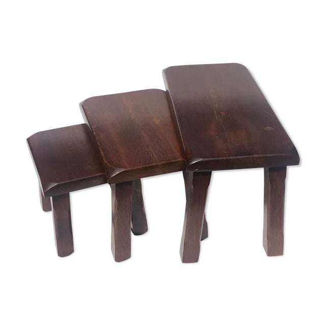 Dutch Brutalist Oak Nesting Tables, 1970s, Set of 3 For Sale - Image 6 of 6