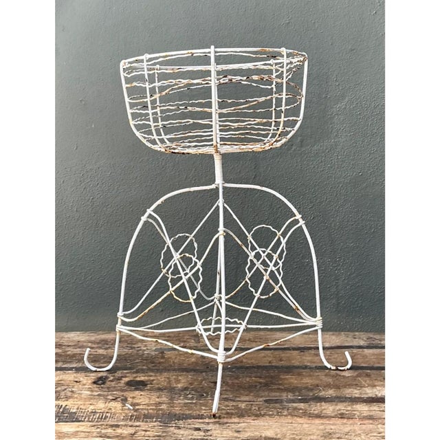 Vintage Distressed White Wire Plant Stand For Sale - Image 11 of 12