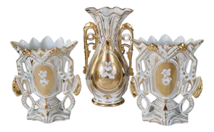 Antique Paris Porcelain Cornet Flower Vases, 1880s, Set of 3