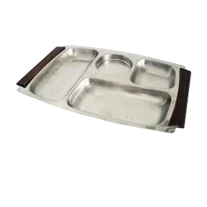 1970s Snack Platter/Tv Tray in Stainless Steel With Rosewood Handles