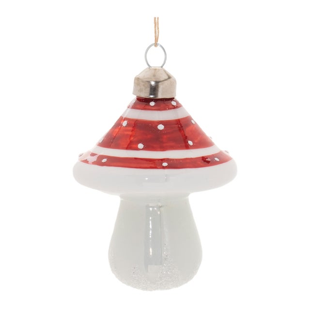 Contemporary Glittered Glass Mushroom Ornament (Set of 6) For Sale - Image 3 of 5
