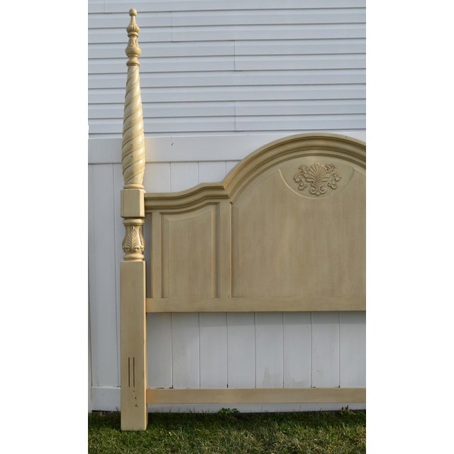 Beige Vintage Wood King Headboard Venetian Poster Carved Cream Off White Provincial For Sale - Image 8 of 13