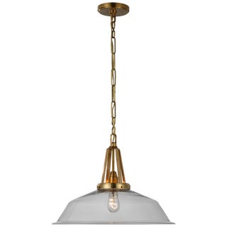 Chapman & Myers for Visual Comfort Signature Layton 20" Pendant in Antique-Burnished Brass with Clear Glass For Sale