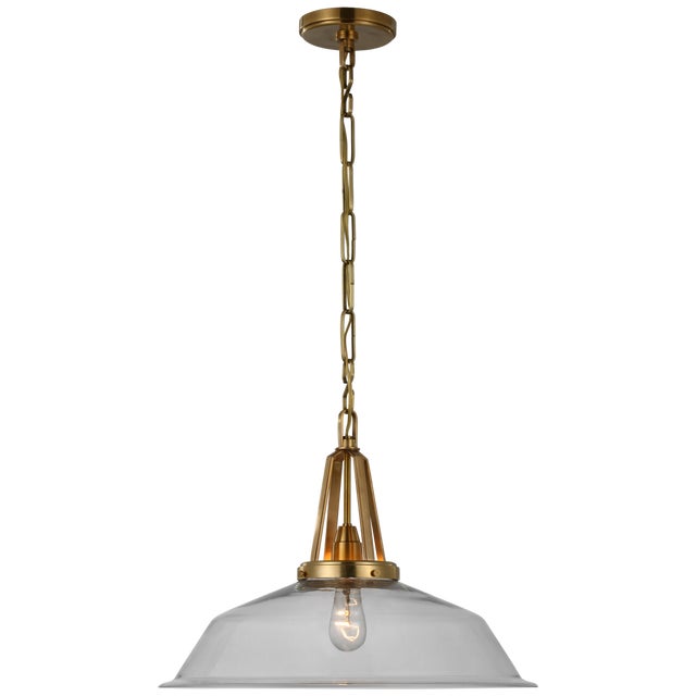 Chapman & Myers for Visual Comfort Signature Layton 20" Pendant in Antique-Burnished Brass with Clear Glass For Sale