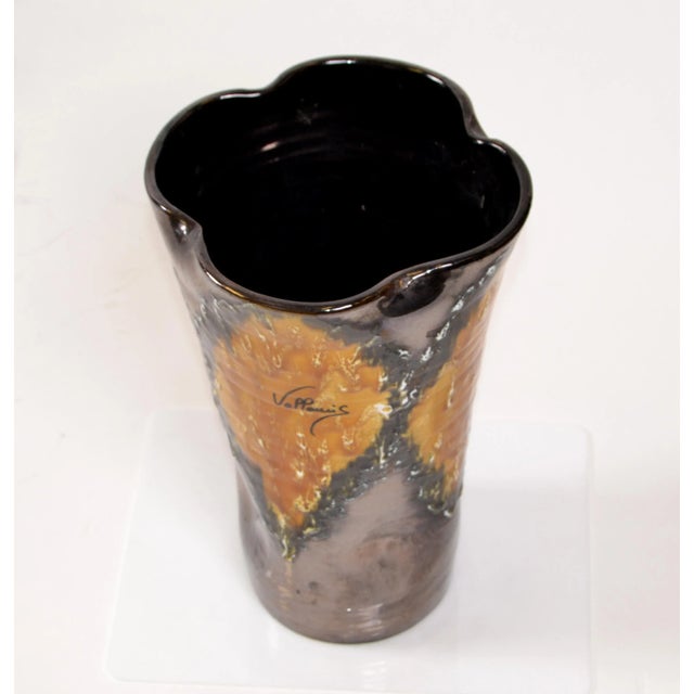 Black Vallauris Glazed Ceramic Bronze, Black & Orange Vase Mid-Century Modern France For Sale - Image 8 of 13
