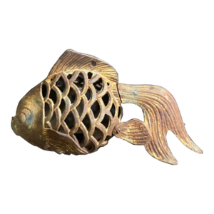 Late 20th Century Cast Iron Fish Lantern With Patina